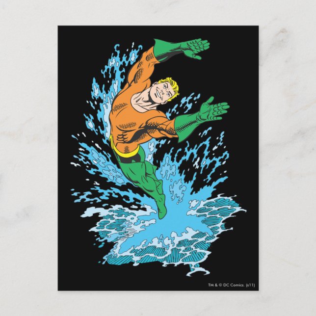 Cartão Postal Aquaman salta em onda (Frente)