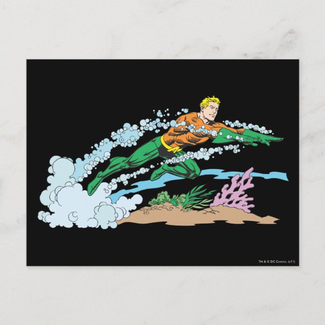 Cartão Postal Aquaman salta sobre coral (Frente)