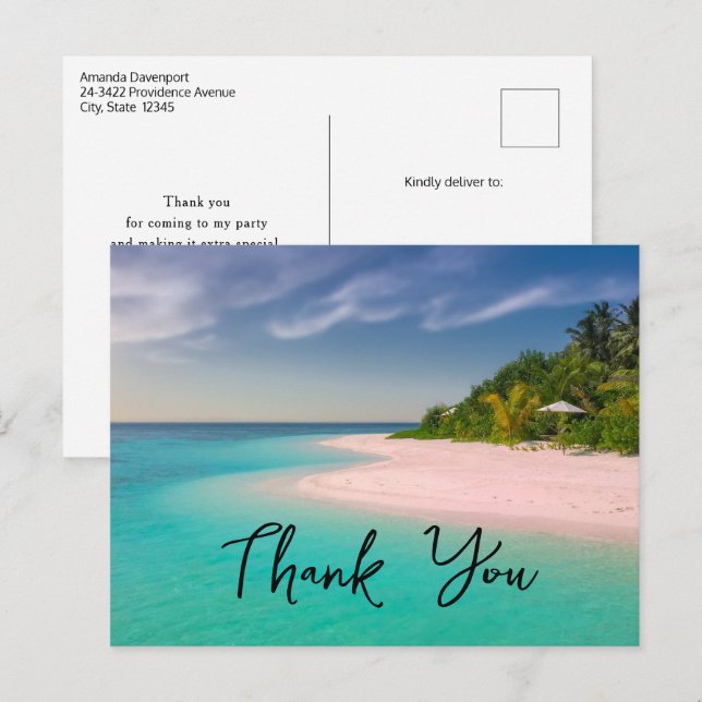 Cartão Postal Aquamarine Ocean Tropical Beach Scenic Thank You (Frente/Verso)