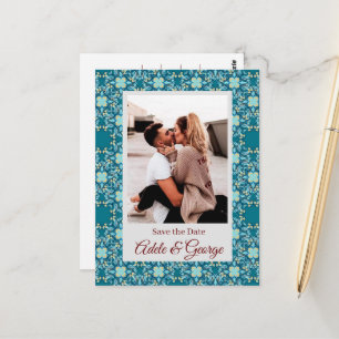 Cartão Postal Aquamarine PHOTO Weding Date Postcard