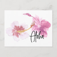 Aquarela à Mão Hibisco Havaiano Floral Rosa