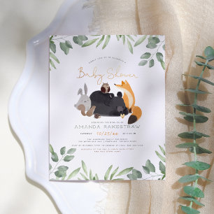 Cartão Postal Aquarela Animais da Floresta Chá de fraldas verde