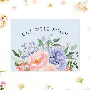 Cartão Postal Aquarela Azul Rosa Hortênsia Floral Recuperação