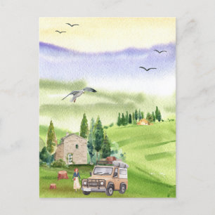 Cartão Postal Aquarela bela colina paisagística