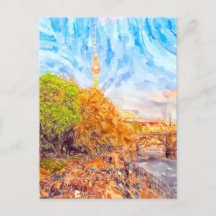 Aquarela Berlim. Ambiente noturno no Monbijoupark