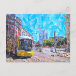 Cartão Postal Aquarela Berlim. Bonde em Hackescher Markt. 