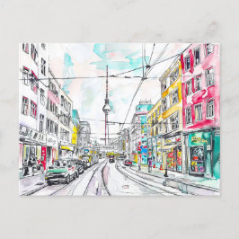 Cartão Postal Aquarela Berlim Mitte e Torre de TV