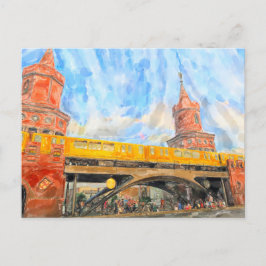 Cartão Postal Aquarela Berlim. S-Bahn na Oberbaumbrücke