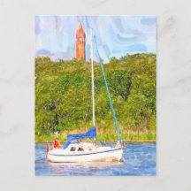 Aquarela Berlim. Torre Grunewald e barco Havel