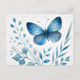 Cartão Postal Aquarela Botânica de Borboleta Azul