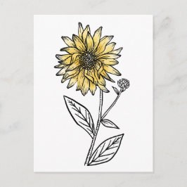 Cartão Postal Aquarela botânica estética arte linha girassol