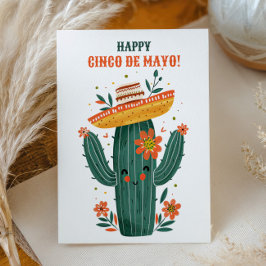 Cartão Postal Aquarela Cacto Mexicano Fofo Feliz Cinco de Maio