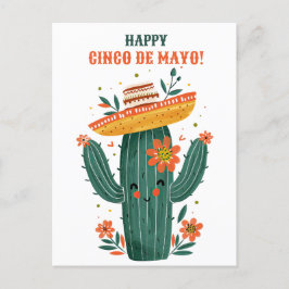 Cartão Postal Aquarela Cactus Mexicano Feliz Cinco de Mayo