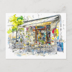 Cartão Postal Aquarela Café de Rua Berlin Prenzlauer Berg