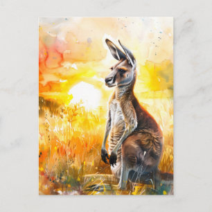 Cartão Postal Aquarela Canguru ao pôr do sol