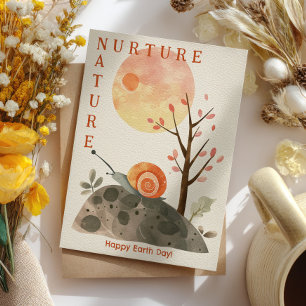 Cartão Postal Aquarela Caracol Natureza Feliz Dia da Terra