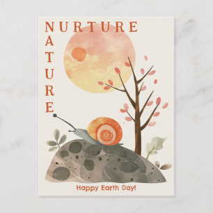 Cartão Postal Aquarela Caracol Natureza Feliz Dia da Terra
