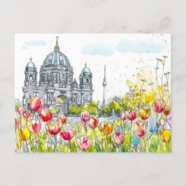 Cartão Postal Aquarela Catedral de Berlim Mitte Primavera Beschr