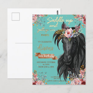 Cartão Postal Aquarela cavalo aniversário vaqueira Pônei
