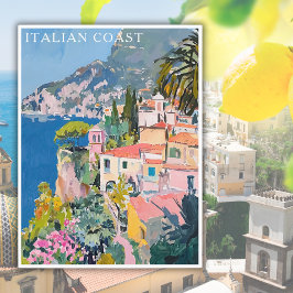 Cartão Postal Aquarela Costeira Italiana Paisagem