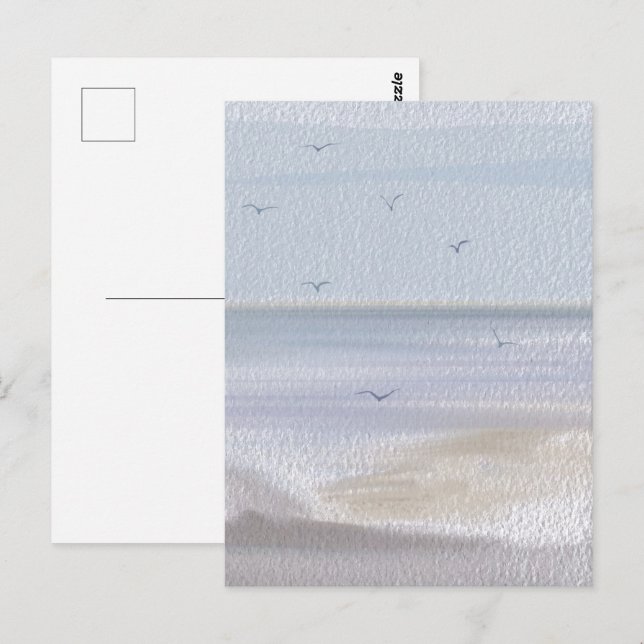 Cartão Postal Aquarela da Costa da Linha de Costa da Praia (Frente/Verso)