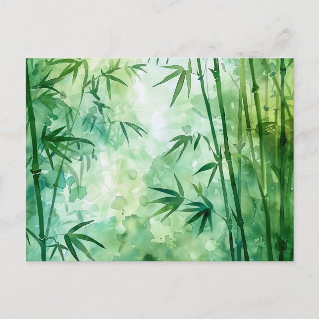 Cartão Postal Aquarela da Floresta de Bambu (Frente)