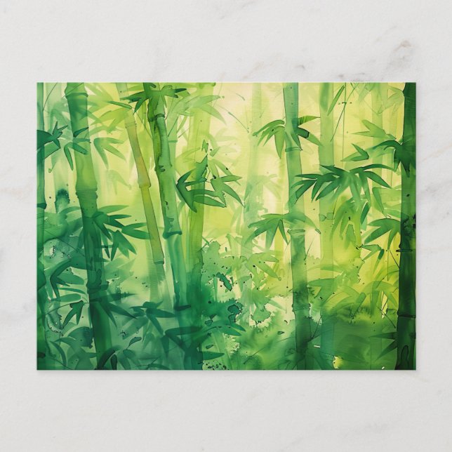 Cartão Postal Aquarela da Floresta de Bambu (Frente)