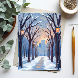 Cartão Postal Aquarela da Nevasca de Inverno no Boston Common