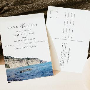 Cartão Postal Aquarela da Paisagem da Praia de Santa Cruz Califó