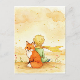 Cartão postal aquarela da Raposa do Pequeno Prínci