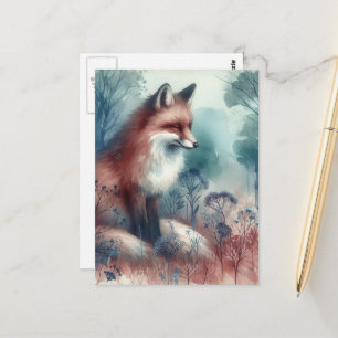 Cartão Postal Aquarela da Raposa Vermelha