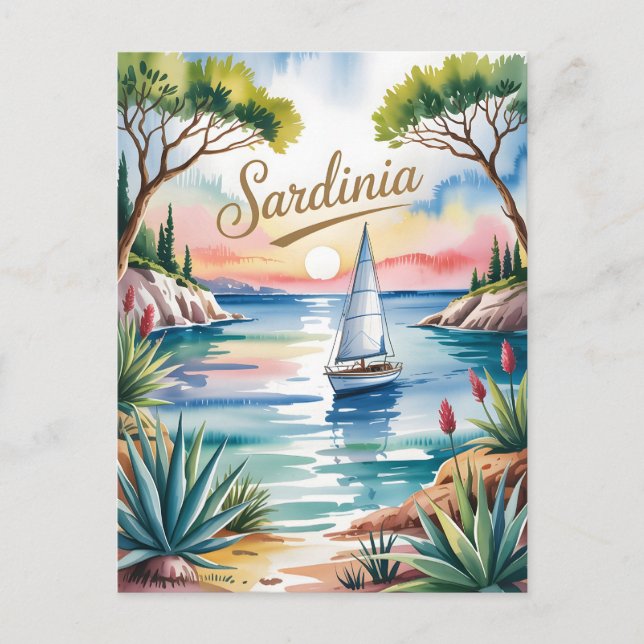 Cartão Postal Aquarela da Sardenha (Frente)