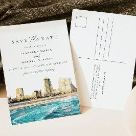 Cartão Postal Aquarela da Silhueta da Cidade de Atlantic City No