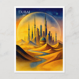 Cartão Postal Aquarela da Silhueta de Dubai | Lemb