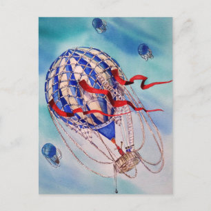 Cartão Postal Aquarela de Balão de Ar Quente