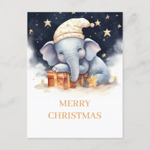Cartão Postal Aquarela de Elefante de Natal