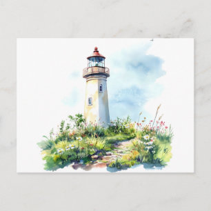 Cartão Postal Aquarela de Farol e Natureza