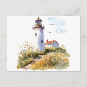 Cartão Postal Aquarela de Farol e Natureza