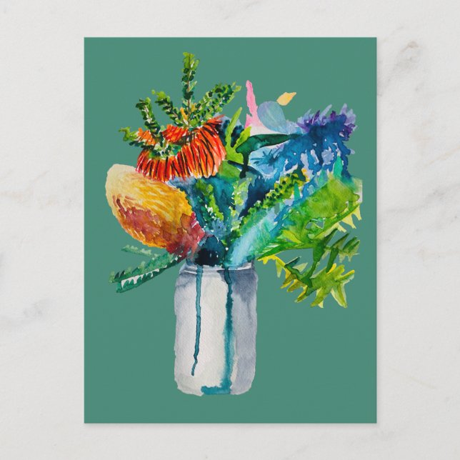 Cartão Postal Aquarela de flores australianas (Frente)