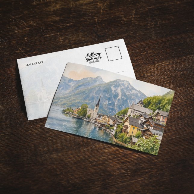 Cartão Postal Aquarela de Hallstatt Áustria (Criador carregado)
