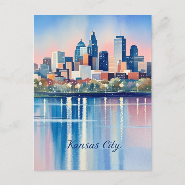 Cartão Postal Aquarela de Kansas City (Frente)