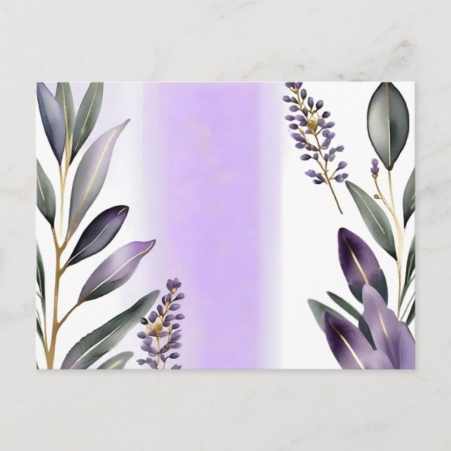 Cartão Postal Aquarela de Lavanda e Eucalipto (Frente)