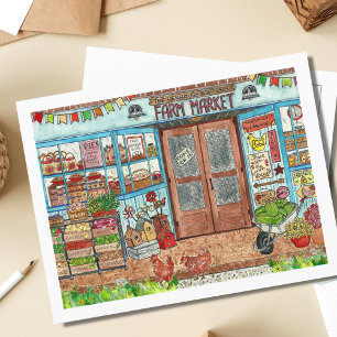 Cartão Postal Aquarela de mercado do agricultor de verão