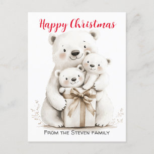 Cartão Postal Aquarela de Natal da Família Bear Encantadora