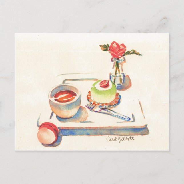 Cartão Postal Aquarela de Paris Macaron (Frente)