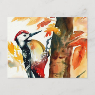 Cartão postal aquarela de pica-pau