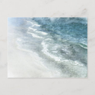 Cartão Postal Aquarela de Praia - Ondas Azuis Escuras do Teal Co