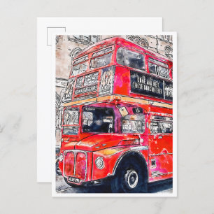 Cartão Postal Aquarela de viagens vintage de ônibus de Londres
