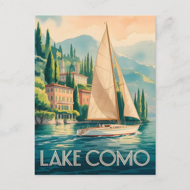 Cartão Postal Aquarela do Lago Como (Frente)