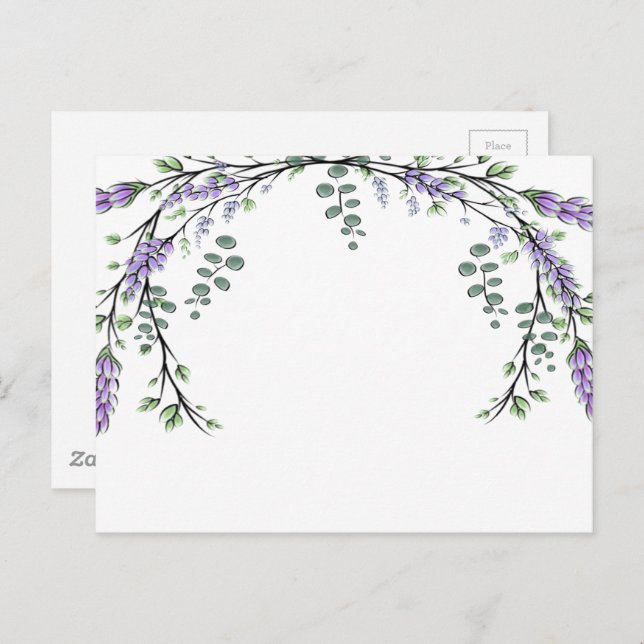 Cartão Postal Aquarela elegante de Lavanda e Eucalipto (Frente/Verso)